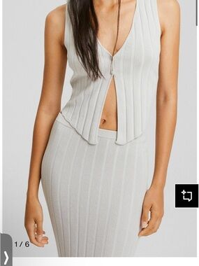 Bershka Light grey Ribbed Button-Front Knit Vest